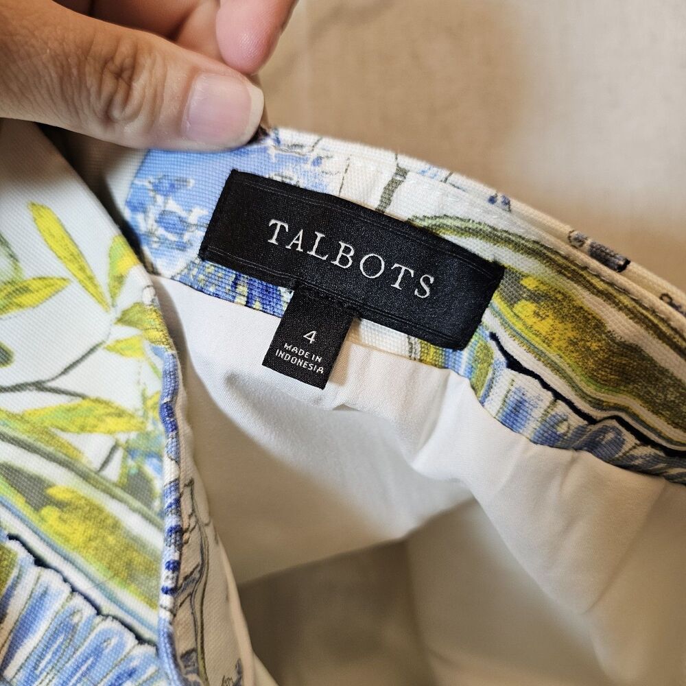 Talbots Mini Skirt Watercolor Chinoiserie Blue White Green Lined Women's Size 4 - Picture 4 of 9